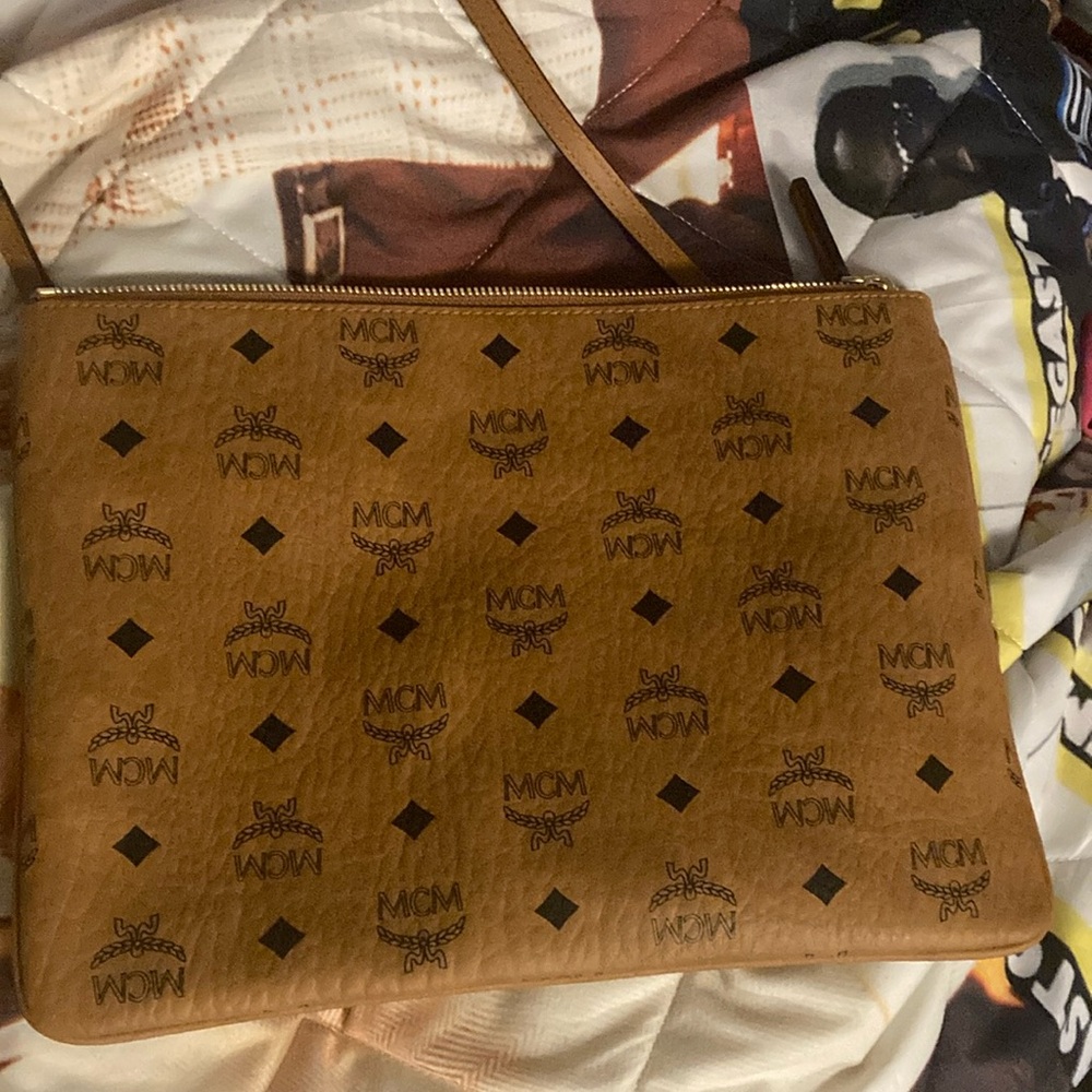 MCM Brown Messenger Bag with Monogram Print